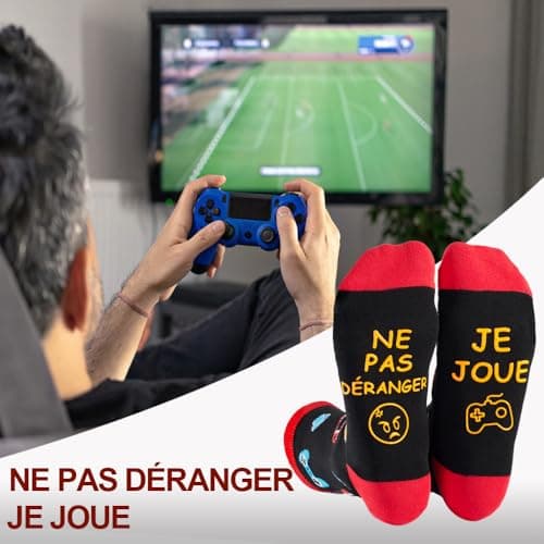 FLYWIND Chaussettes Humoristiques Homme 43-46 Cadeau Homme Chaussette Fantaisie Humour Rigolo Drôle Anniversaire Noël Papa (FR/ES, Numérique, 43, 46, Taille normale, Taille normale, ROUGE-JEUX)
