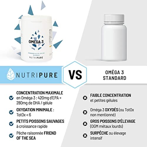 Omega 3 3000mg | Complément Alimentaire Défense | Huile de Poisson labélisée | Haute Concentration en EPA et DHA | Hautement Biodisponible | 90 gélules | Cure de 1 mois | Made in France | Nutripure