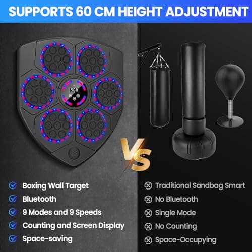 Music Boxing Machine, Machine de Boxe Musicale avec Gants de Boxe, 9 Vitesses, 9 Modes d'entraînement, Comptage Intelligent, Soutien Bluetooth, Cible de Boxe Murale pour Adultes et Enfants