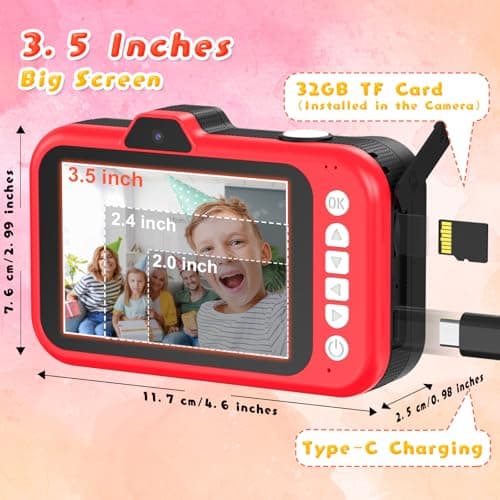 Appareil Photo Enfant, Ushining 3,5 Pouces Grand Écran 1080P Appareil Photo Numérique Enfant avec Objectif Zoom Rotatif à 360° Flash LED Carte de 32 Go, Caméra Vidéo Cadeau pour Enfants 3 à 12 Ans