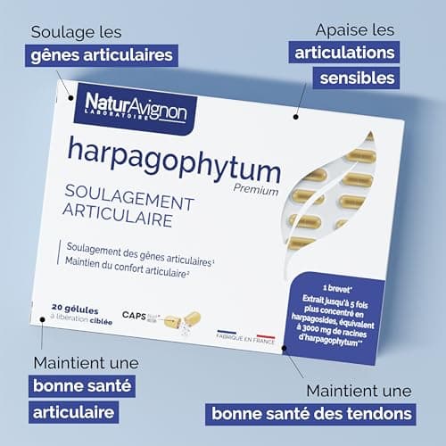 Laboratoire NaturAvignon Harpagophytum Gélules | Confort articulaire | Efficacité prouvée | Equivalent 3000mg de racine d'harpagophytum + Vitamine D3 | 20 gélules à libération ciblée (20 jours)
