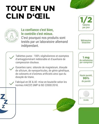 Mélatonine - 365 Comprimés - 1 mg par comprimé - Sans Additifs Indésirables - Haute Dose - Vegan