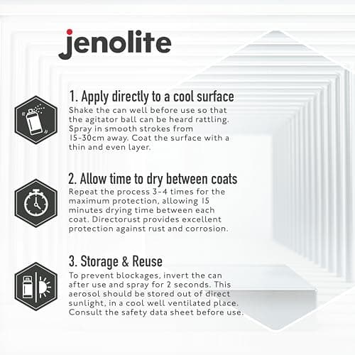JENOLITE Directorust Peinture aérosol brillante métallique | Argenté | 3 x 400 ml | Peinture aérosol dorée multi-surfaces pour métal, bois, plastique | Apprêt tout-en-un, sous-couche et couche de