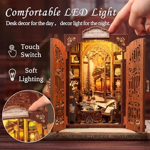 CUTEBEE Kit Book Nook - Maison Miniature à Monter soi-même - Maison de poupée - avec Housse de Protection Contre la poussière et lumière LED - Kit de modélisation pour Adultes(Bookshop Memories)