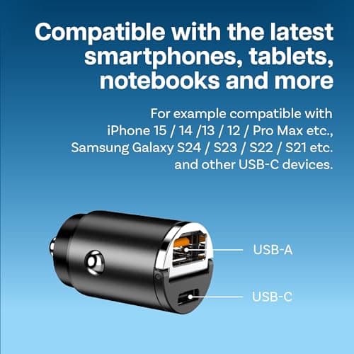 MMOBIEL USB-C Adaptateur Chargeur Voiture – 45W Allume Cigare USB Charger Rapide - Chargeur Téléphone Auto Compact - Double Chargeur USB Compatible avec iPhone 16 15 14 13 Pro Max, Samsung S24 S23 S22