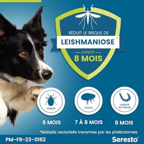 Seresto Collier Grands Chiens – Collier anti puces et anti tiques pour grands chiens de plus de 8 kg – Collier Seresto pour chien 7 à 8 mois de protection, réduit le risque de leishmaniose – Gris