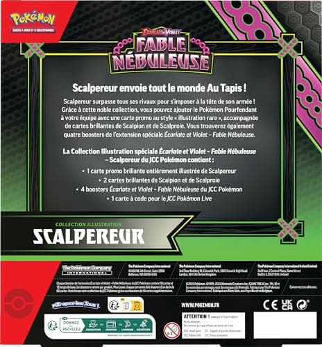 JCC Pokémon : Collection Illustration Écarlate et Violet – Fable Nébuleuse – Scalpereur (1 Carte Promo Brillante entièrement illustrée, 2 Cartes Brillantes et 4 boosters)