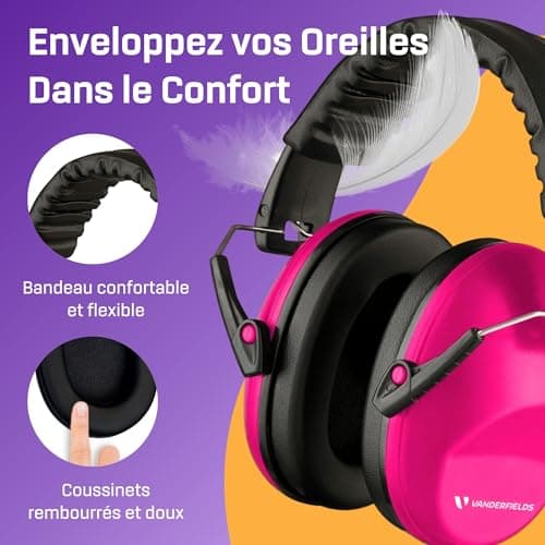Vanderfields Casque Anti Bruit Adulte, Homme et Femme avec 26dB SNR - Réglable Pliable et Confortable Casque Protection Auditive pour Chantier, Bruit de l'aéroport, Feux d’Artifice, Travail
