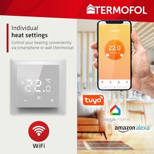 Termofol Chauffage Electrique par le Sol Set - Tapis Chauffant avec H6 Wifi Thermostat 230V - Chauffage d'appoint Puissance 140W/m2 - Surface 24 m2 - Plancher Chauffant Electrique