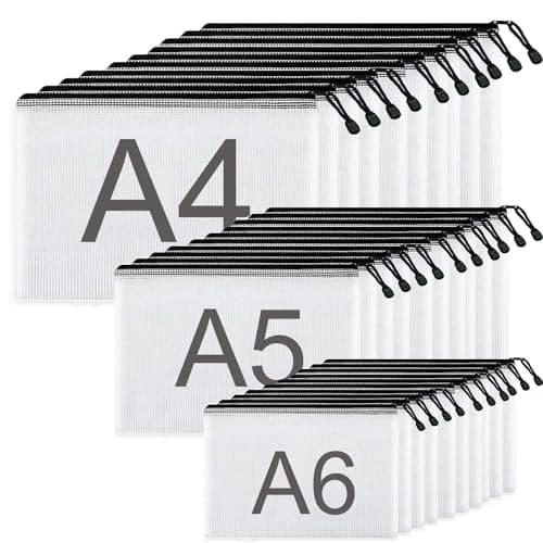 JMIATRY 30 Pcs Pochette Document Zippée A4+A5+A6, Pochette Zippée Mesh, Pochette Plastique Zippée Rangement pour Documents, Dossiers