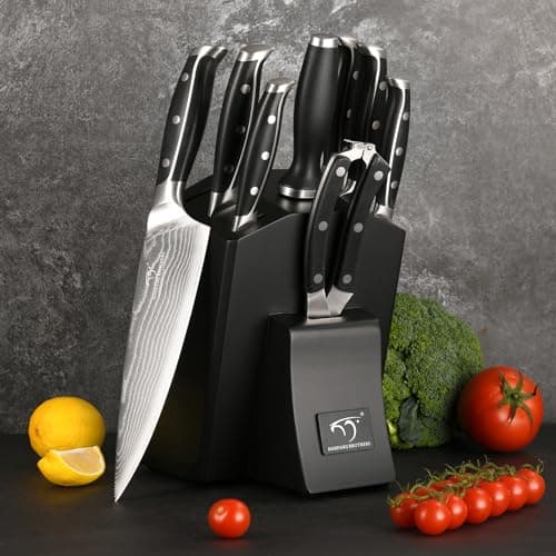 Damas 9 Pièces Set Couteaux de Cuisines Professionnels 67 Couche Acier with Bloc en Bois Noir