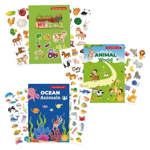 3 Pièces Livre Autocollant Réutilisable,Gommettes Enfants Zoo Océans Ferme,Autocollants 3D Réutilisables pour Tout Cadeaux d'apprentissage éducatifs Jeux Educatif pour Enfants de 2, 3, 4 ans