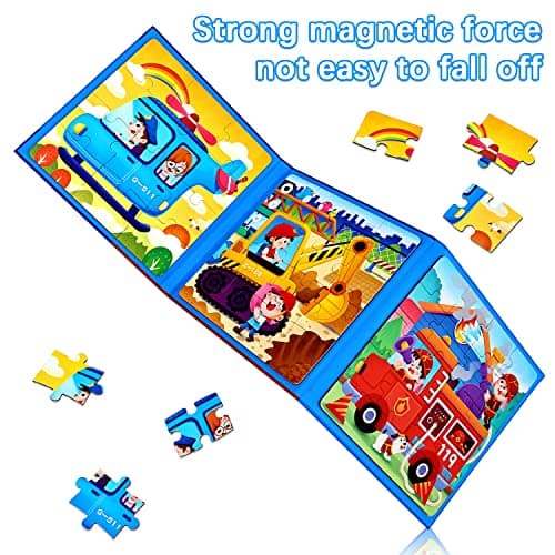 BBLIKE Jouet Puzzle en magnétique pour Enfants, Montessori Puzzle Enfant Quiet Book,Jouet éducatif précoce,Livre de Puzzle Assorti, Jeu de Puzzle Interactif,Puzzle Enfant 2 3 4 Ans(Transport)