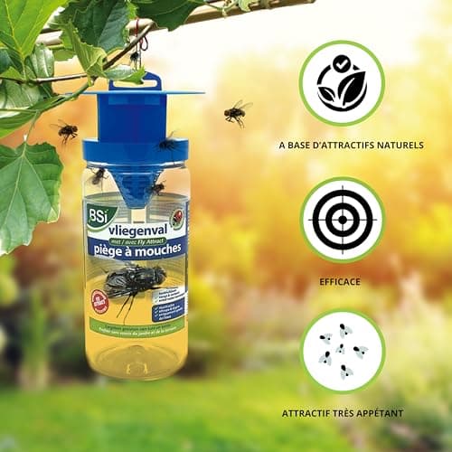 BSI - Piège A Mouches - Attrape Et Digère Jusqu'à 20 000 Insectes - Avec son Attractif - Pour Un Usage Extérieur - Prêt A l'Emploi - Réutilisable