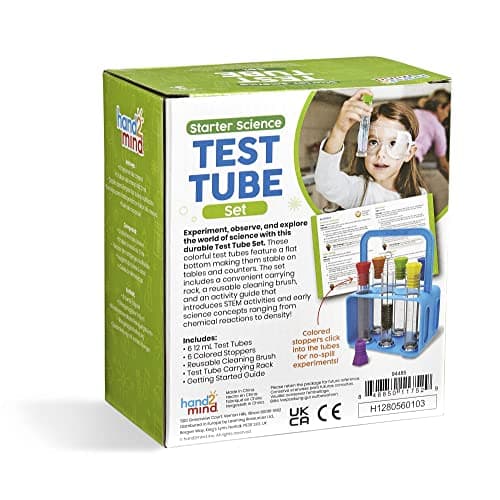Learning Resources Kit de tubes à essai scientifiques pour débutants (6 tubes), tubes à essai à fond plat, support de tubes à essai, fournitures scientifiques, kits scientifiques pour enfants