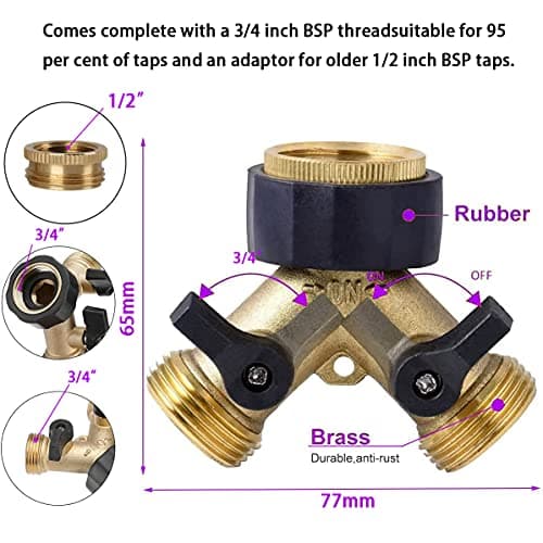 OHAYORI Robinet Double Machine a Laver, 2-Voies Y-Distributeur, Adaptateur Tuyau Arrosage en Laiton de 3/4"&1/2", Raccord en Y avec 2 Répartiteur de Tuyau pour Connexion de 2 Appareils