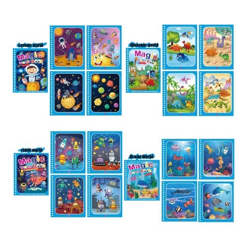 4 magic"Pack de 4 Livres d'Eau Magiques - Livre de Coloriage Magique pour Enfants en Voyage, Coloriage Magique, Livre Magique, Livre de Dessin Magique, Livre Peinture Magique à l'Eau."
