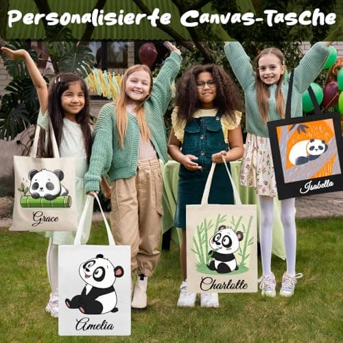 YINYIFANS Sac en Toile à Nom Personnalisé,Sac en Tissu Panda,Sac Fourre-Tout Réutilisable,Cadeau Pour Enfants,étudiants,Amis,Mamans,Demoiselles D'honneur(Style H)
