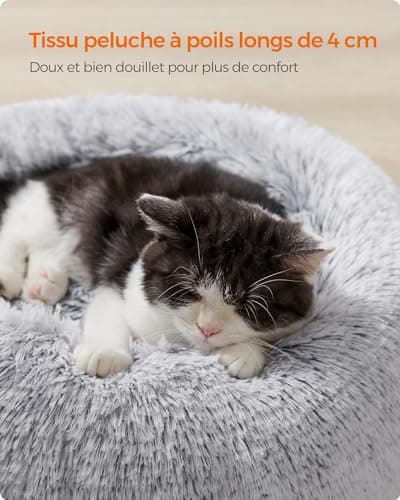 Feandrea Panier pour Chien, Lit Ronde en Forme de Beignet, Canapé, Coussin Central Amovible et Lavable, Tissu Peluche Doux, Ø40 cm, Gris Ombré PGW036G01
