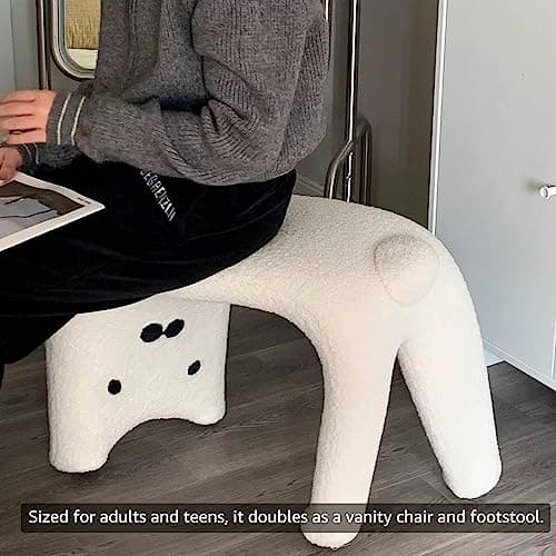 Telomat Chaise de coiffeuse sans accoudoirs en fausse fourrure pelucheuse – Chaise d'entrée en forme de chat mignon, repose-pieds pour femmes et filles, convient pour le salon, la chambre à coucher,