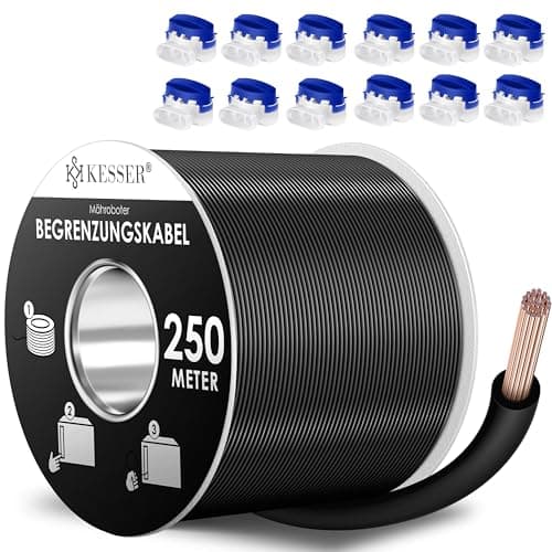 KESSER® Câble de délimitation de 250 m + 12 connecteurs de câble pour Robot Tondeuse à Gazon, kit d'accessoires Universel pour câble de Recherche Compatible avec Gardena, Bosch, Worx, Einhell, Honda,