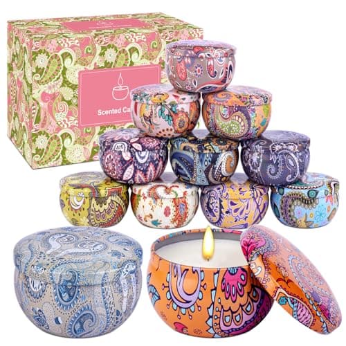 SUPERSUN Coffret cadeau de 12 bougies parfumées pour femme - Magnifique ensemble de bougies parfumées en cire de soja avec un parfum agréable pour l'aromathérapie, Noël et les mariages - Citron