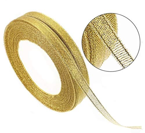 Lot de 5 rouleaux de ruban doré scintillant de 1,0 cm en tissu doré brillant magnifique ruban pour cadeaux, bricolage, décoration de mariage, fête de mariage, Brithday Wrap DIY Artisanat