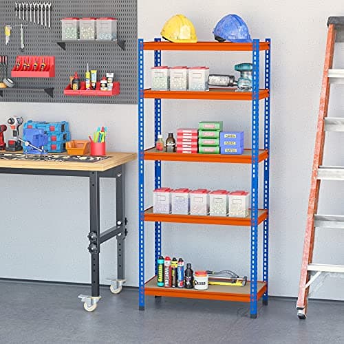 HOMCOM Étagère Charge Lourde en métal à 5 Niveaux étagère de Garage étagère de Rangement capacité 1500 kg 80 x 40 x 182 cm Bleu Orange