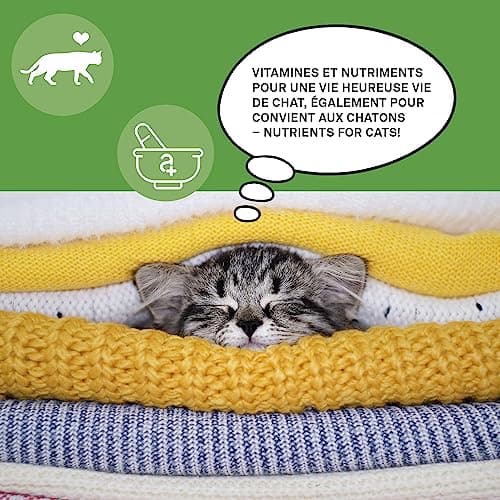 Vitamines pour chats - 120 comprimés à mâcher - Métabolisme, système immunitaire, peau & pelage - Complément alimentaire avec complexe de vitamines B, oméga 3, zinc & plus - animaux Nutrients for Cats