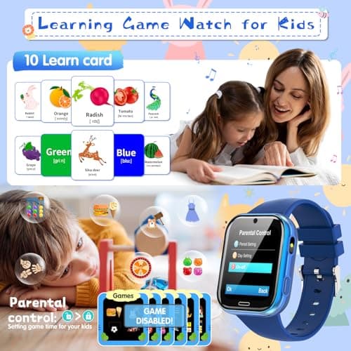 Montre Connectée Enfant 19 Jeux- Smartwatch Téléphone pour Fille Garçon avec Appel SOS, Jeux, Pédomètre, Appareil Photo, Musique, Lampe Poche, Montre Intelligente pour Enfants de 3-12 Ans (Bleu)