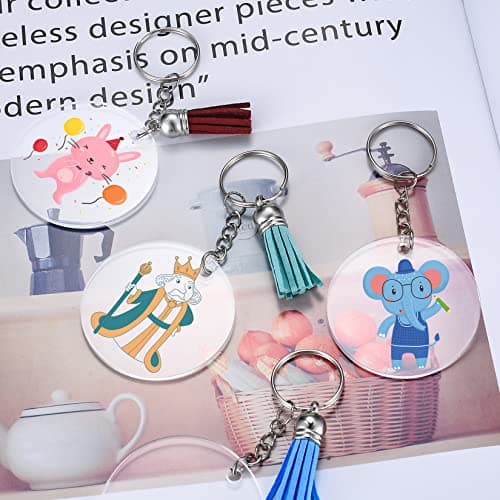 PIANKEKE 80 Pièces Acrylique Porte-clés Disque Glands Set, Cercle Pendentifs, Transparent Ronde Anneaux de Saut pour DIY