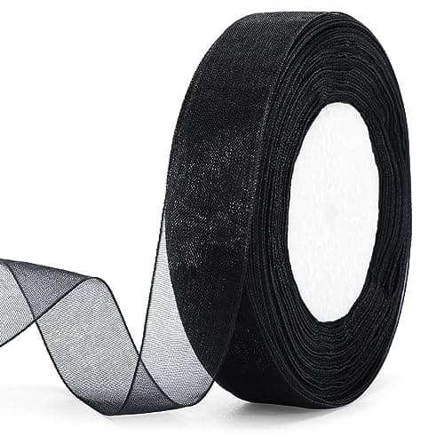 jijAcraft 2cm x 45M Ruban Organza, Noir Transparent de Ruban Organza, Rouleau de Ruban Organza, pour Emballage de Gâteaux Mariage Noël