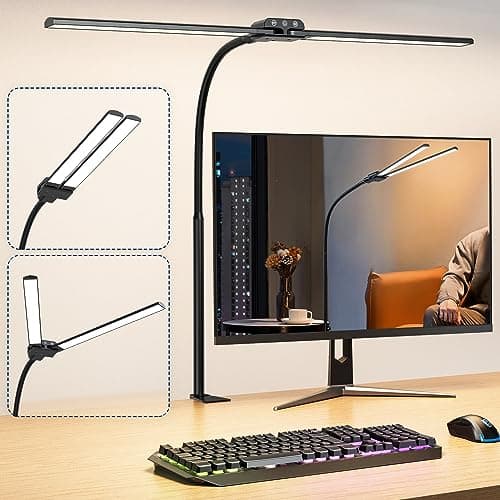 KableRika Lampe de Bureau LED Puissante, Lampe de bureau à double tête avec pince, Lampe d'architecte lumineuse avec 4 températures de couleur&luminosité, Commande tactile, Protection des Yeux