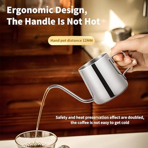 Cafetière à Bec Long et étroit 350 ML, Petite Bouilloire à Col de Cygne à Oreilles Fines Suspendues en Acier Inoxydable pour Usage domestique(Argent)