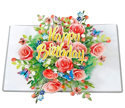 CUTPOPUP Happy Birthday Floral - Joyeux anniversaire floral, carte d'anniversaire pop-up, carte de vœux pop-up 3D (Happy Birthday Floral) BD138FR1520