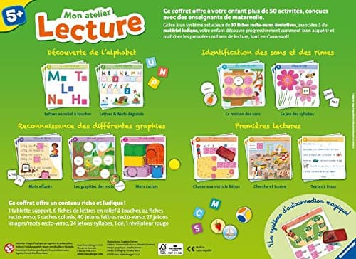 Ravensburger - Jeu Educatif - Mon atelier lecture - Coffret complet éducatif - Apprentissage de la lecture - 50 activités - A partir de 5 ans - 24074