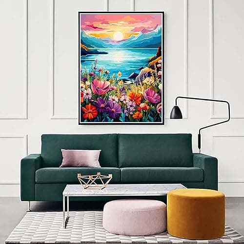 Zariocy 5D Diamond Painting Kits Mer, Peinture à Faire Soi-Même Avec des Fleurs Plantes D'Art de Diamant Rond Plein Forage Cristal Diamant pour Décoration Murale de Bureau à Domicile 30x40 cm