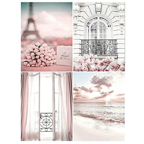 DCIDBEI 30x40CM 4 Pack Rond Peinture Diamants 5D Paysage Mer Rose, Diamond Painting Fenêtre Tableau Perle Diamant DIY,Décoration Murale/Cadeau Anniversaire Fête Fille Soeur Adultes Loisirs Creatif