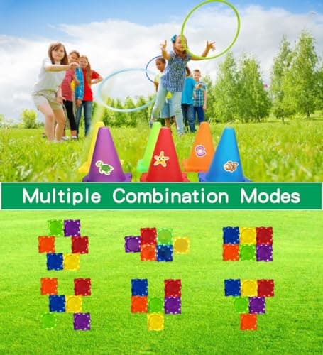 Jeux Extérieur pour Enfants 5 6 7 8 9 10 11 12 Ans Set de Cônes avec LED Intégrés& Anneaux&Sacs de Haricots Jeu Lancer d’Anneaux Parcours d'Obstacles Jeux de Relais Haies Cadeaux Fête Journée Sportive