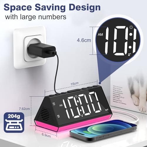 Réveil Numérique avec Double Alarme, Réveil Lumineux avec 8 Lumières à Intensité Variable, Écran Affichage Dimmable, Horloge Numérique avec Snooze, 2 Ports USB pour Ado/Enfant,Cadeau Fête,Anniversaire