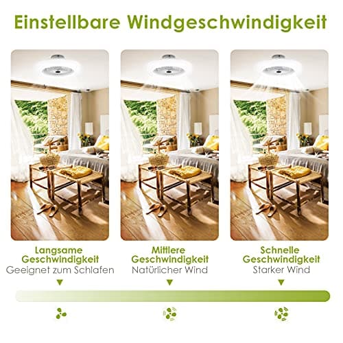 Jopassy Ventilateur de plafond, éclairage 80W, lampadaire LED Ø55cm Lustrateur, avec ventilateur et télécommande, température 3 vitesses et 3 couleurs