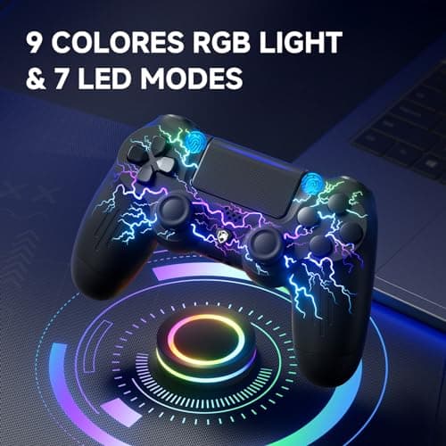 ECHTPower Manette pour PS4, Manette sans Fil Pro avec Lumière LED, Batterie Rechargeable 1000mAh, Prise Audio 3,5 mm, 6 Axes et Dual Vibration, Compatible PS4/ Slim/Pro et PC Windows(Filaire)