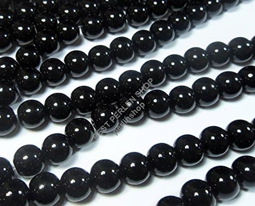 Lot de 70 perles en pierres d’onyx semi-précieuses - Noir poli/mat 4/6/8/10 mm, Pierre, Noir , 8mm Rund Poliert