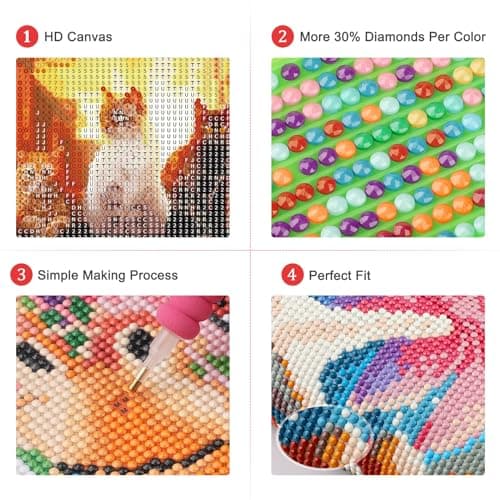 AIRDEA 5D Bricolage Réflexion de Trois Chats Diamond Painting, DIY Broderie Diamant Painting Kit Complet, Peinture Diamant Artisanat Strass Point de Croix Painting pour Adultes 30x40cm