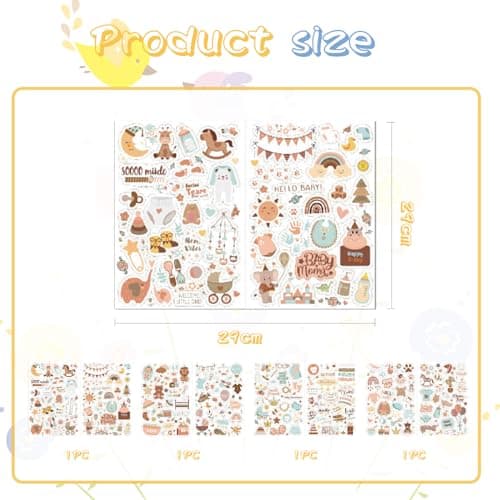 Goiern Lot de 4 212 autocollants pour albums photo pour enfants et bébés - 8 feuilles DIN A4 - Autocollants de scrapbooking à personnaliser, autocollants de scrapbooking pour bébé (marron)
