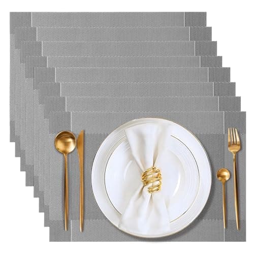 Gucass Lot de 8 Sets de Table Lavable, Sets de Table Plastique PVC, Tissé Lavable Napperons Résistant à Chaleur Antidérapant, pour Cuisine Table à Manger, Facile à Nettoyer et Stocker(45x30cm, Gris)