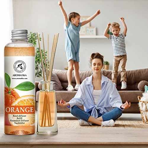 Recharge Diffuseur de Parfum 200ml - Arôme Orange - À L'Huile D'Orange Essentielle Naturelle - Fragrance Fraîche et Durable