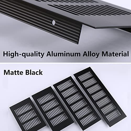 Lot de 2 grilles d'aération intérieures en alliage d'aluminium 80 mm x 500 mm Noir