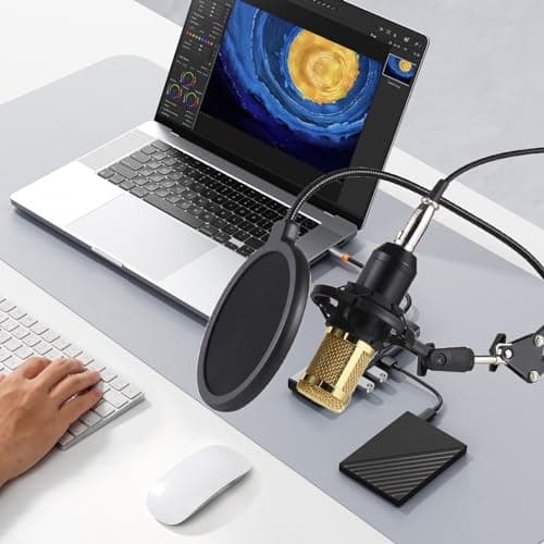 SIBOMTEX Ensemble d'équipement de baladodiffusion micro à condensateur avec carte son en direct 48 V Plug and Play, microphone de podcast, carte son en direct pour la diffusion en direct, la diffusion