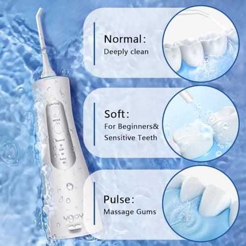 YOOY Jet Dentaire Hydropulsuer,Irrigateur Oral Professionnel IPX7 Étanche,5 Buses 3 Modes Detartreur Dentaire,Rechargeable de Voyage Jet dentaire portable,Hydropulseur dentaire sans fil Water Flosser